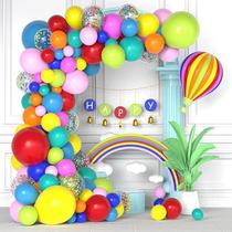 Kit Balloon Garland Arch Rainbow 144 unidades com banner e confete Kit Balloon Garland Arch Rainbow 144 unidades com banner e confete
