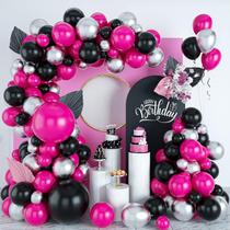 Kit Balloon Garland Arch rosa choque e preto 98 unidades