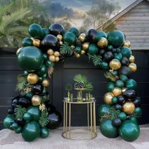 Kit Balloon Garland Arch verde esmeralda e dourado com folhas de palmeira Kit Balloon Garland Arch verde esmeralda e dourado com folhas de palmeira