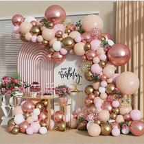 Kit Balloon Garland Blocesa Rose Gold com rosa nude e dourado
