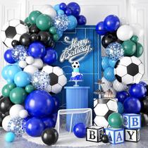 Kit Balloon Garland com tema de futebol, 109 unidades em azul e branco