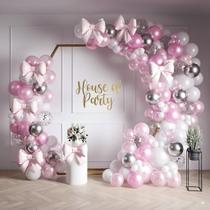 Kit Balloon Garland HOUSE OF PARTY rosa/branco/prata 158 unidades