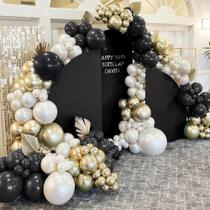 Kit Balloon Garland Pinbra Black White Gold com 5 polegadas, 12 polegadas, 18 polegadas
