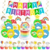 Kit Balloon Garland Rainbow Cloud 40 unidades, 1 ano, feliz aniversário Kit Balloon Garland Rainbow Cloud 40 unidades, 1 ano, feliz aniversário