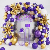 Kit Balloons Arch Garland, com 127 unidades, roxo, branco, ouro