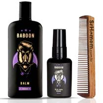 Kit Balm e Óleo Hidratante Para Barba + Pente Duplo Baboon