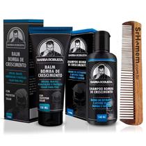 Kit Balm Hidratante Shampoo Pente Duplo Para Barba Robusta