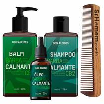 Kit Balm Óleo Shampoo Barba CB2 e Pente Duplo Don Alcides