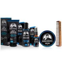 Kit Balm Óleo Shampoo Cera Pente Duplo Para Barba Robusta