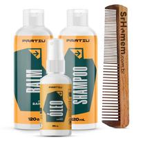 Kit Balm Óleo Shampoo E Pente Duplo Para Barba Vigor Partiu