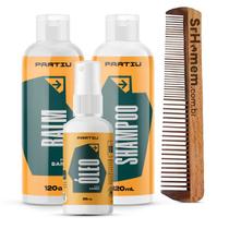 Kit Balm Óleo Shampoo e Pente Duplo Para Barba Vigor Partiu