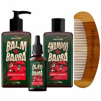 Kit Balm Óleo Shampoo Pente Curvo Barba Guaraná Don Alcides