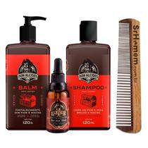 Kit Balm Shampoo Óleo Barba Negra e Pente Duplo Don Alcides