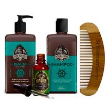 Kit Balm Shampoo Óleo Calico Jack e Pente Curvo Don Alcides