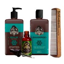 Kit Balm Shampoo Óleo Calico Jack e Pente Duplo Don Alcides