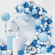 Kit Baloes Azul Arco Desconstruido Bexiga Azul Festas+ Fita