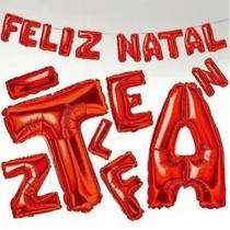 Kit Balões Balão Feliz Natal Metalizado Vermelho 37 Cm 10 Letras Decoração Conjunto Enfeite - Wincy - Natal