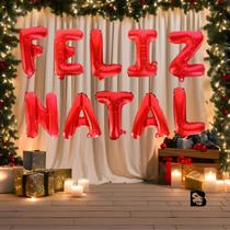 Kit Balões Balão Metalizado Vermelho De 37 Cm - Feliz Natal - 10 Letras Individuais Decoração Parede