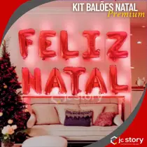 Kit Balões Feliz natal Metalizado Vermelho De 37 Cm 10 Letras Individuais Decoração Parede natalino