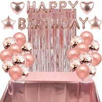 Kit Balões Festa Aniversário Cortina Toalha Metalizada Bexigas Rose Gold