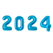 Kit Balões Metalizados Azul 2024 Decoração Ano Novo Festa