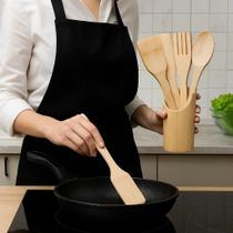 Kit Bambu 5 Peças Colher Espátula Natural Sustentável Madeira Cozinhar Sem Riscar Talheres