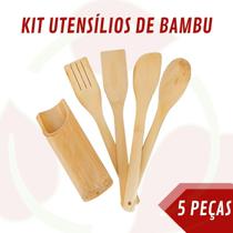 Kit Bambu 5Pçs p/ Cozinha Anti Risco Culinária Ecológico - belaHouse