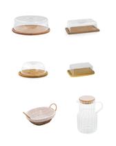 Kit Bambu 6 Itens - Jarra + Cesta Pães + Porta Frios + Boleira + Queijeira + Manteigueira