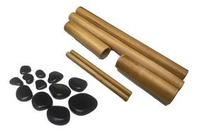 Kit Bambu + Kit Com 12 Pedras P/ Massagem Corporal E Facial
