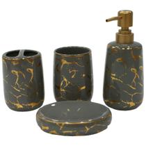 Kit Bancada de Banheiro Cerâmica 4 Peças Cinza - Quanhe