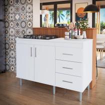 Kit Bancada Ilha para Cozinha + Balcão Para Cooktop 1,20m 5 Bocas 2 Portas E 3 Gavetas Turim