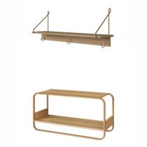 Kit Banco Sapateira Orgânico Luna Cabideiro Prateleira Oslo Artesano MDP Hanover Base Metal Dourado Kit Banco Sapateira Orgânico Luna Cabideiro Prateleira Oslo Artesano MDP Hanover Base Metal Dourado