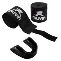 Kit Bandagem Elástica 3 Metros + Protetor Bucal Muvin - Proteção Mão Boca Punho - Luta Boxe MMA Muay Thai Artes Marciais