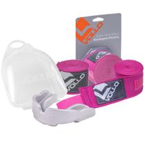 Kit Bandagem Elástica Rosa + Protetor Bucal Boxe Vollo