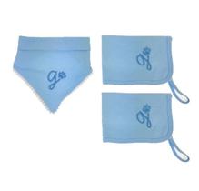 Kit bandana azul personalizada + 2 panos de boca personalizado com a inicial do nome - Espevitados