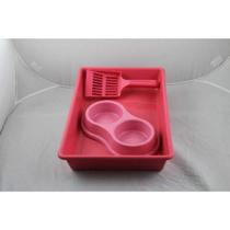 Kit Bandeija + Pá + Comedouro Para Gatos Rosa - Cat Kit Bandeija + Pá + Comedouro Para Gatos Rosa - Cat