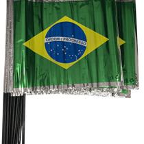 Kit Bandeira do Brasil Metalizada 40x36 C/ Cabo 10 Unid.