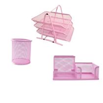 Kit Bandeja 3 Div + Porta Caneta Redondo e Porta Objetos 3 Divisórias Rosa