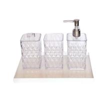 Kit bandeja acrílico branca porta escovas algodão dispenser sabão líquido cristal decorar pia lavabo