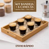 Kit Bandeja Bambu Palha Fratelli 33cm Com 6 Canecas De Vidro 70ml Kit Bandeja Bambu Palha Fratelli 33cm Com 6 Canecas De Vidro 70ml