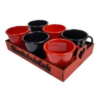 Kit Bandeja c/6 Xícaras Cantinho do Café.