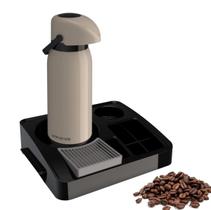 Kit Bandeja Café Organizadora Preto + Garrafa Térmica 1,8l Branca Unitermi