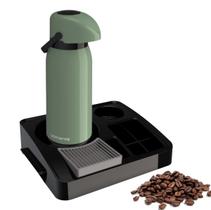 Kit Bandeja Café Organizadora Preto + Garrafa Térmica 1,8l Branca Unitermi