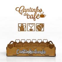 Kit Bandeja Cantinho do Café Com Apliques em MDF Na Cor Marrom