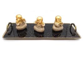Kit Bandeja com Trio Buda da Sabedoria Bandeja Vidro 25x10cm