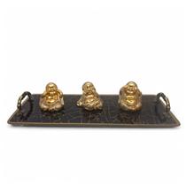 Kit Bandeja com Trio Buda da Sabedoria Bandeja Vidro 25x10cm