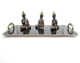 Kit Bandeja com Trio Buda Tailandês Bandeja Vidro 25x10cm