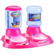 Kit bandeja comedouro e bebedouro automático para cães e gatos Rosa - Truqys Pets