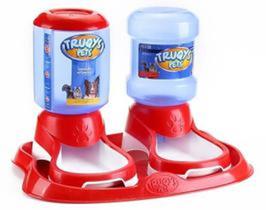 Kit Bandeja Comedouro E Bebedouro Cães Design Automatico Vermelho