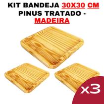 Kit Bandeja de Madeira 30cm x 30cm - Modelo Sq Durável-Design-Elegante-Decoração-Rústica-Sustentável